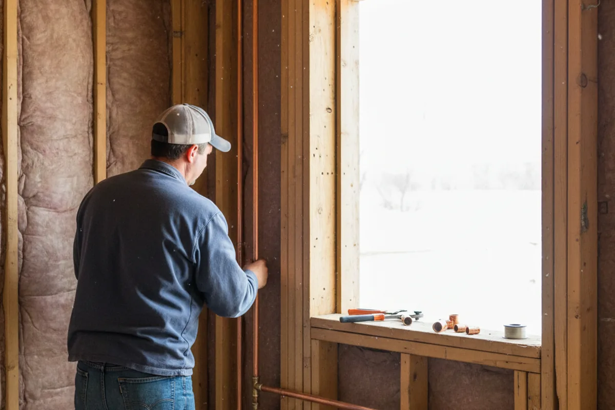 Licensed plumber running new copper supply lines in a Richfield home