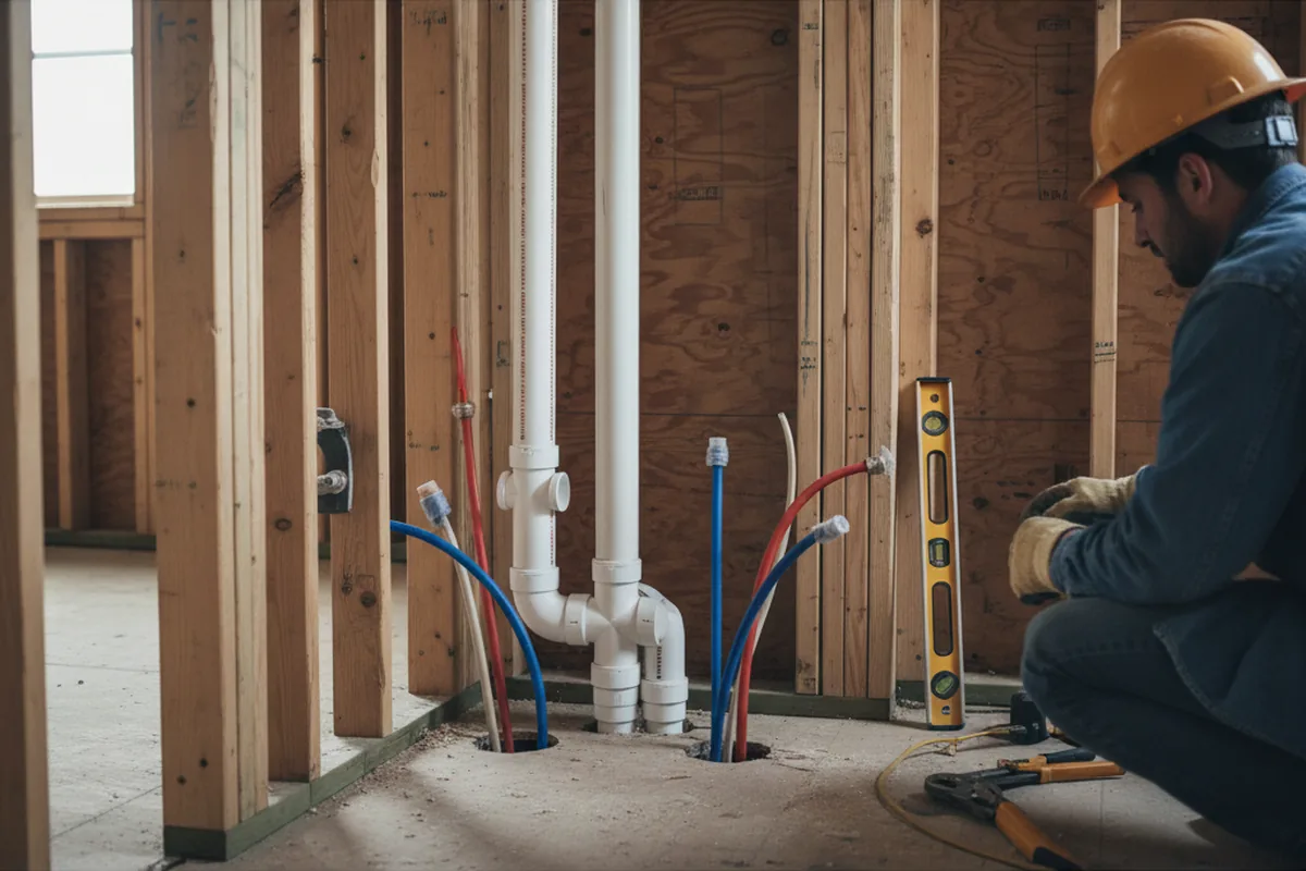 Drain and supply rough-in during Sump Pump Repair in Richfield